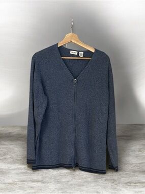 Vintage Cherokee Woman Blue Zip Front Cardigan Sweater 14W 16W 1X